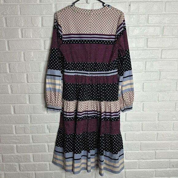 Gal Meets Glam Dakota Long Sleeve Fit and Flare Dress Purple Patterned size 6 - Picture 8 of 9